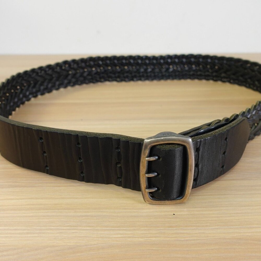 Braided Belt Men 32 Black Leather Triple Prong Casual Classic Rugged Western 90s
